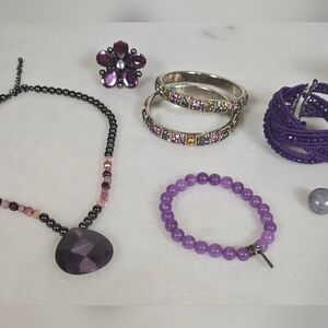 Purple Jewelry Bundle Necklace Bracelets Rings Earrings Boho Statement Set